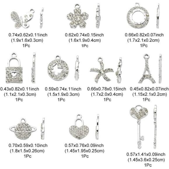 BRAND NEW 10PCS Jewelry Making Silver Rhinestones Charms Mixed - Picture 4 of 6